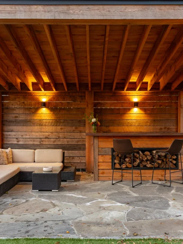 Beautiful Outdoor Living Space With A Pergola And Custom built Shed